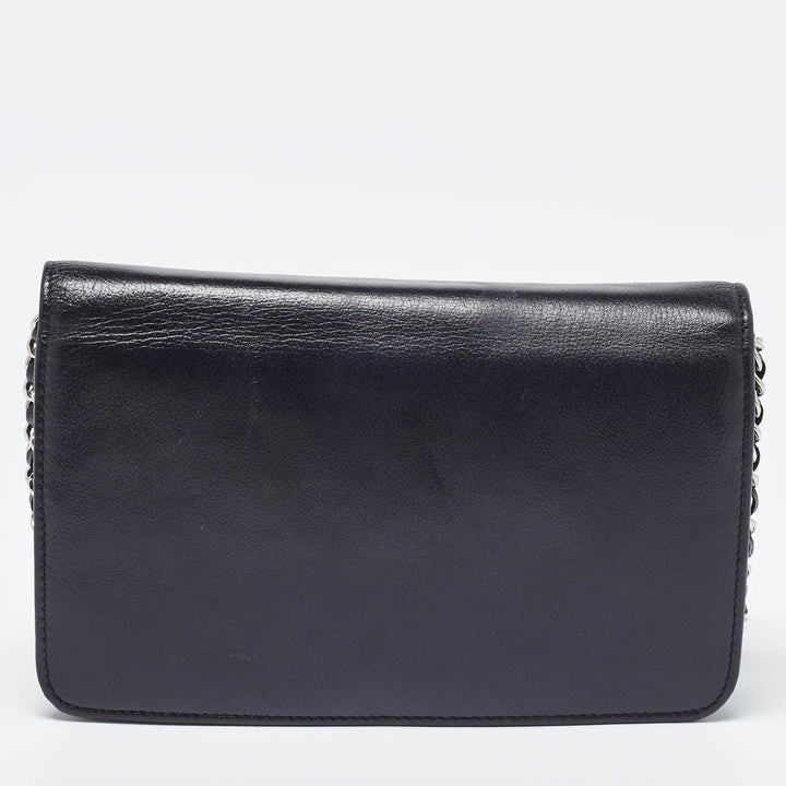Chanel Black Leather CC Jacket Embossed Leather Wallet on Chain