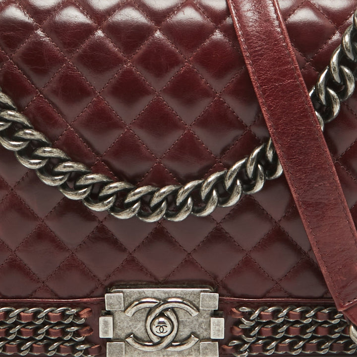 Chanel Burgundy Leather New Medium Chain Around Boy New Bag
