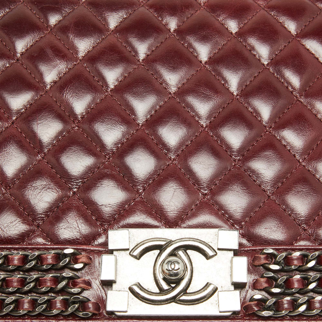 Chanel Burgundy Leather New Medium Chain Around Boy New Bag