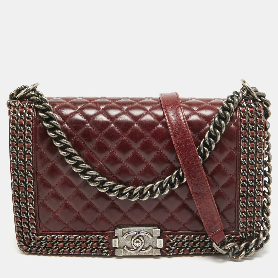 Chanel Burgundy Leather New Medium Chain Around Boy New Bag