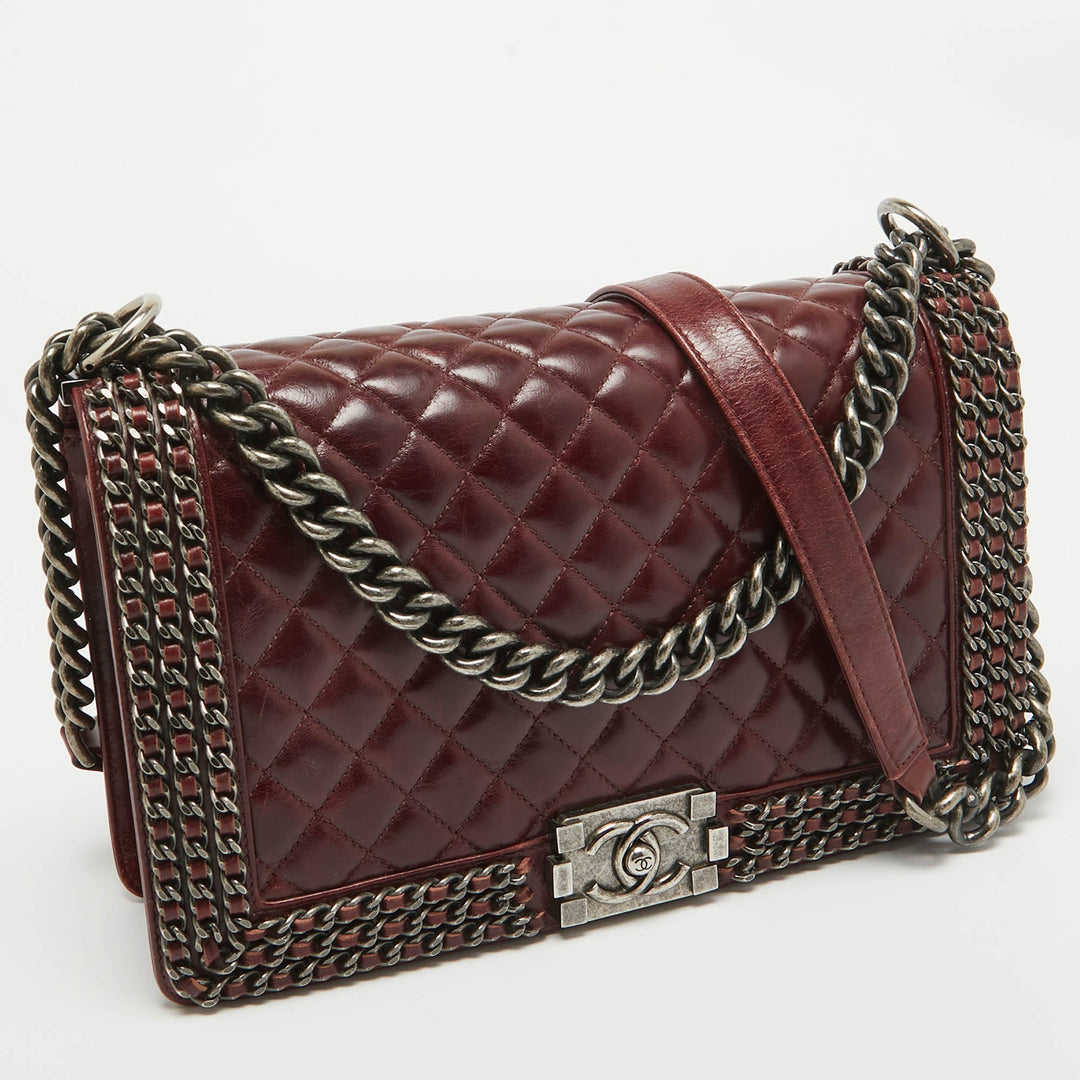 Chanel Burgundy Leather New Medium Chain Around Boy New Bag