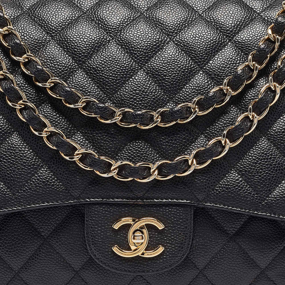 Chanel Black Quilted Caviar Leather Maxi Classic Single New Bag
