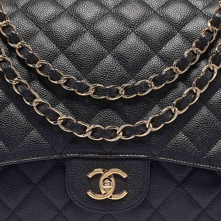 Chanel Black Quilted Caviar Leather Maxi Classic Single New Bag