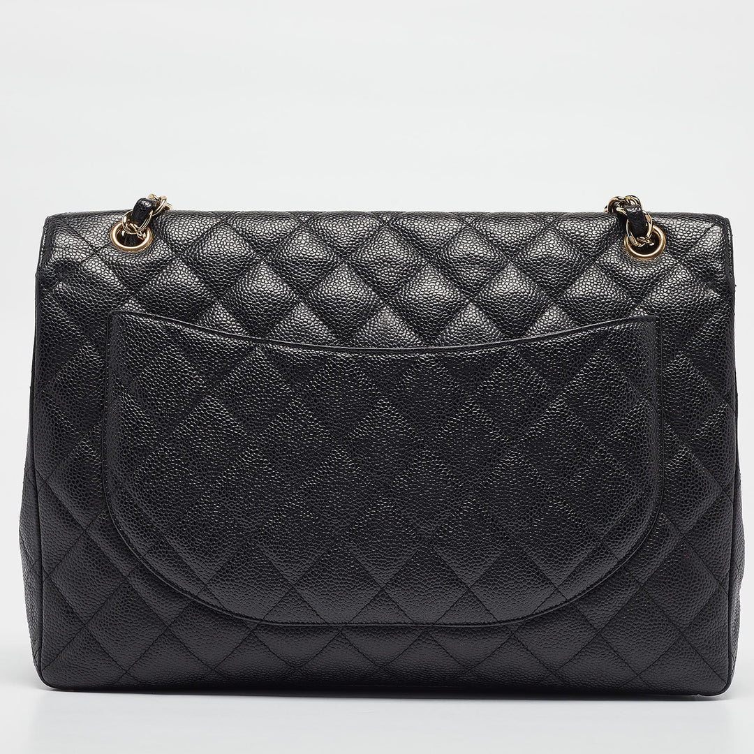 Chanel Black Quilted Caviar Leather Maxi Classic Single New Bag