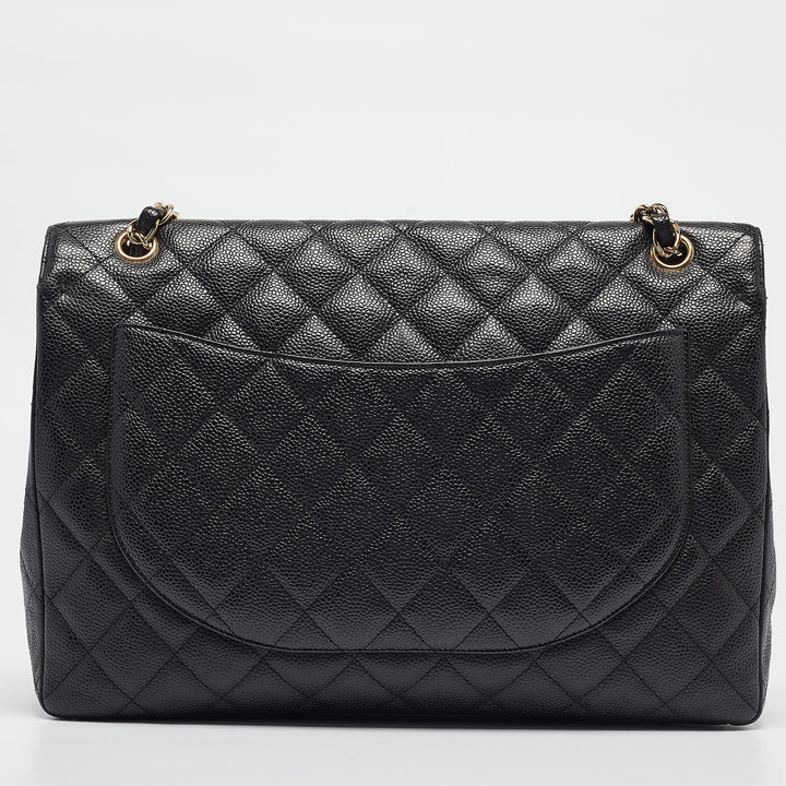 Chanel Black Quilted Caviar Leather Maxi Classic Single New Bag