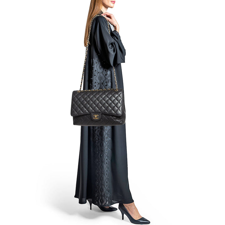 Chanel Black Quilted Caviar Leather Maxi Classic Single New Bag