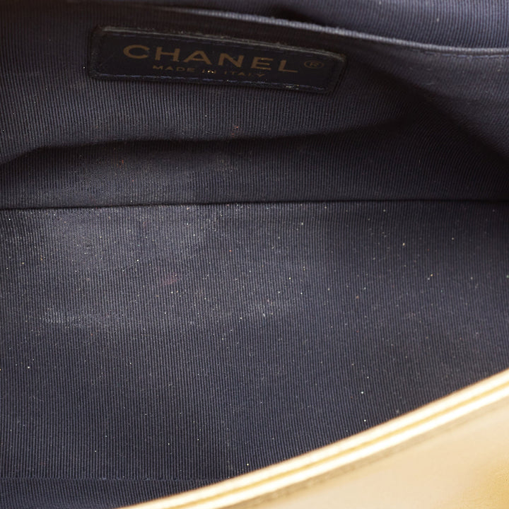 Chanel Gold Woven Embossed Leather Medium Boy New Bag