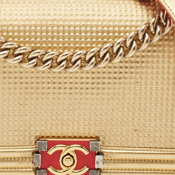Chanel Gold Woven Embossed Leather Medium Boy New Bag