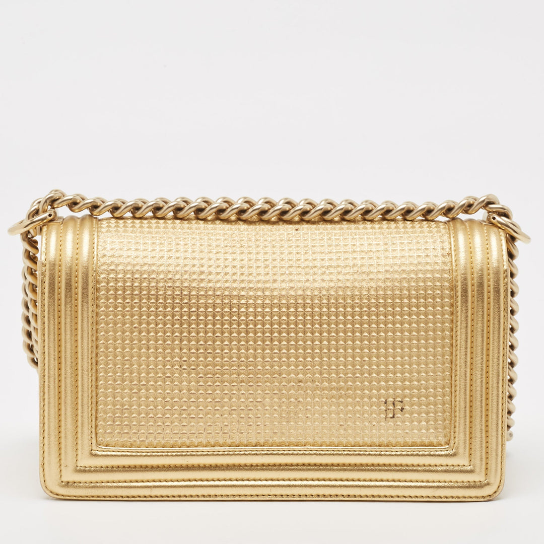 Top Quality Chanel Gold Woven Embossed Leather Medium Boy New Bag