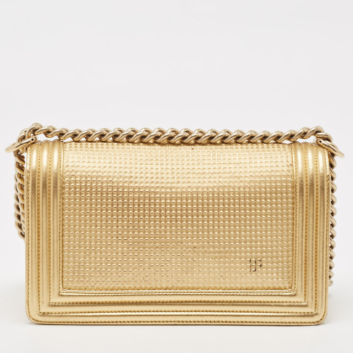 Top Quality Chanel Gold Woven Embossed Leather Medium Boy New Bag