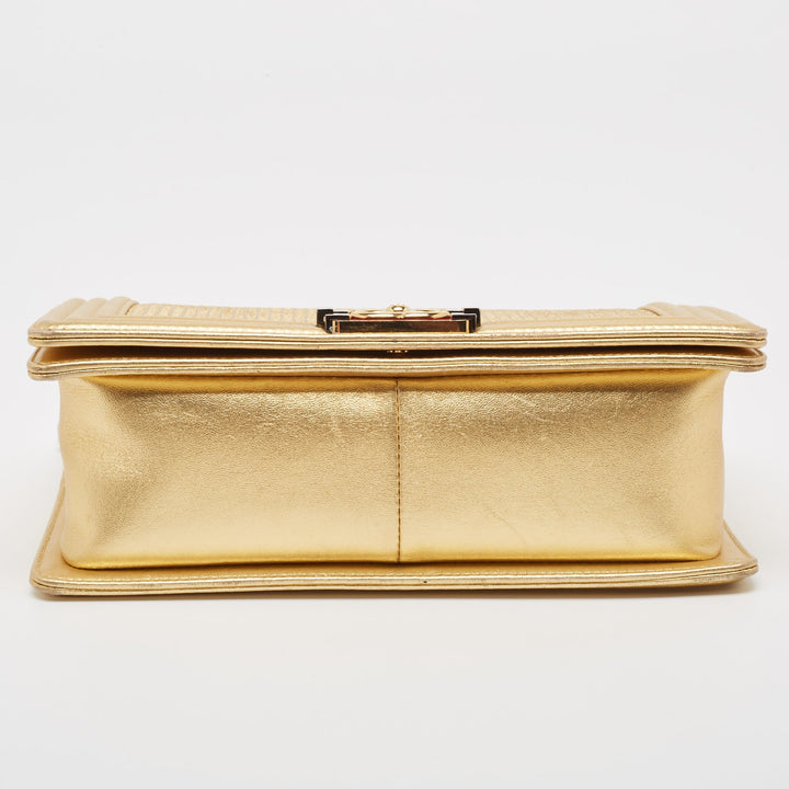 Top Quality Chanel Gold Woven Embossed Leather Medium Boy New Bag