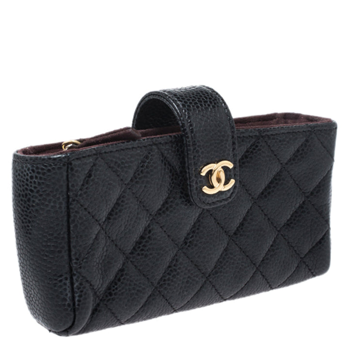 Chanel Black Quilted Caviar Leather CC Phone Pouch