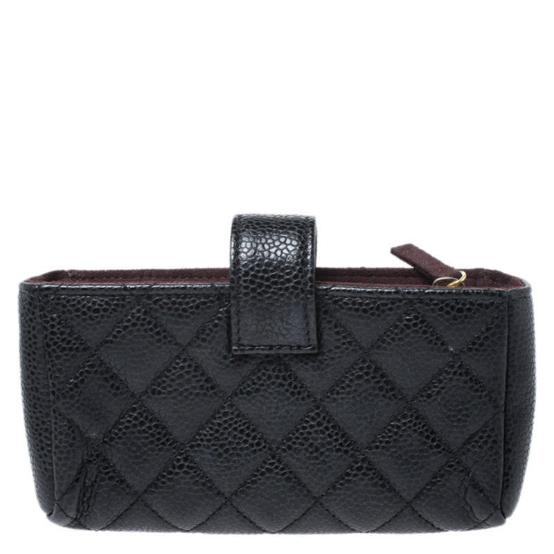 Chanel Black Quilted Caviar Leather CC Phone Pouch