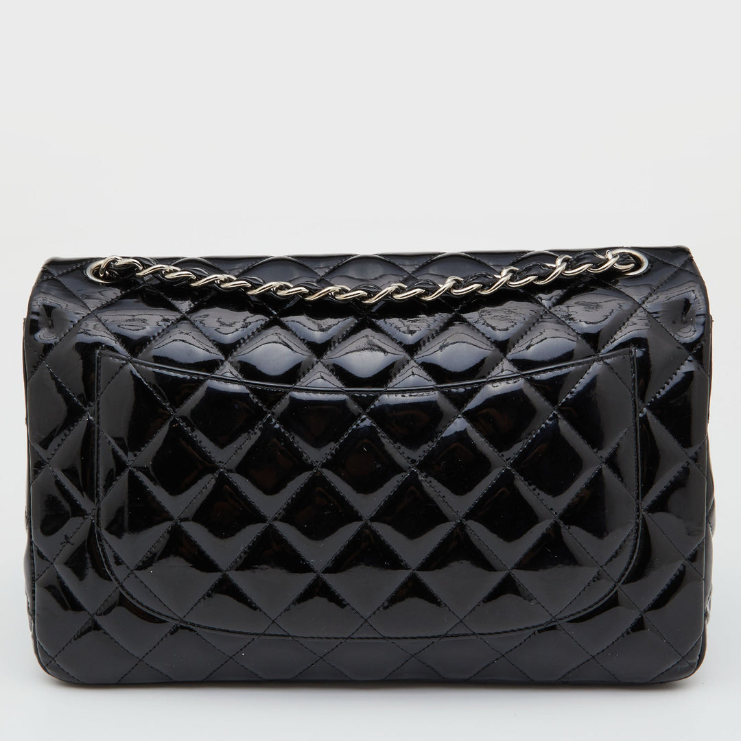 Chanel Black Quilted Patent Leather Jumbo Classic Double New Bag