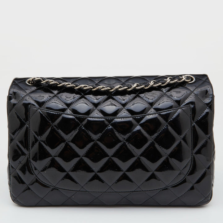 Chanel Black Quilted Patent Leather Jumbo Classic Double New Bag