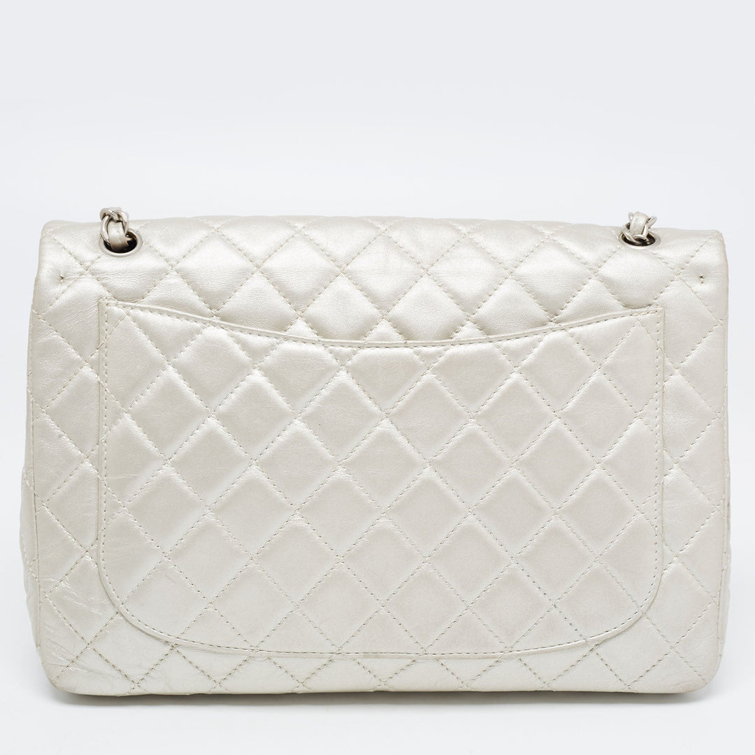 Chanel Metallic Grey Quilted Leather Maxi Classic Single New Bag