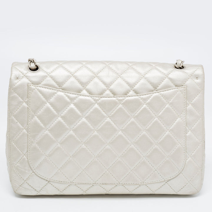 Chanel Metallic Grey Quilted Leather Maxi Classic Single New Bag