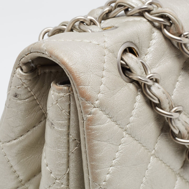 Chanel Metallic Grey Quilted Leather Maxi Classic Single New Bag