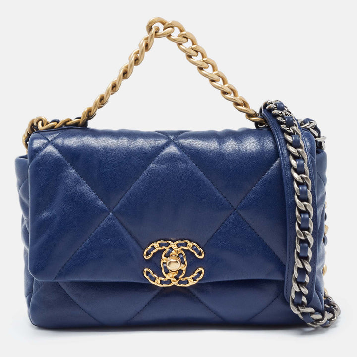 Chanel Blue Quilted Leather Medium 19 New Bag