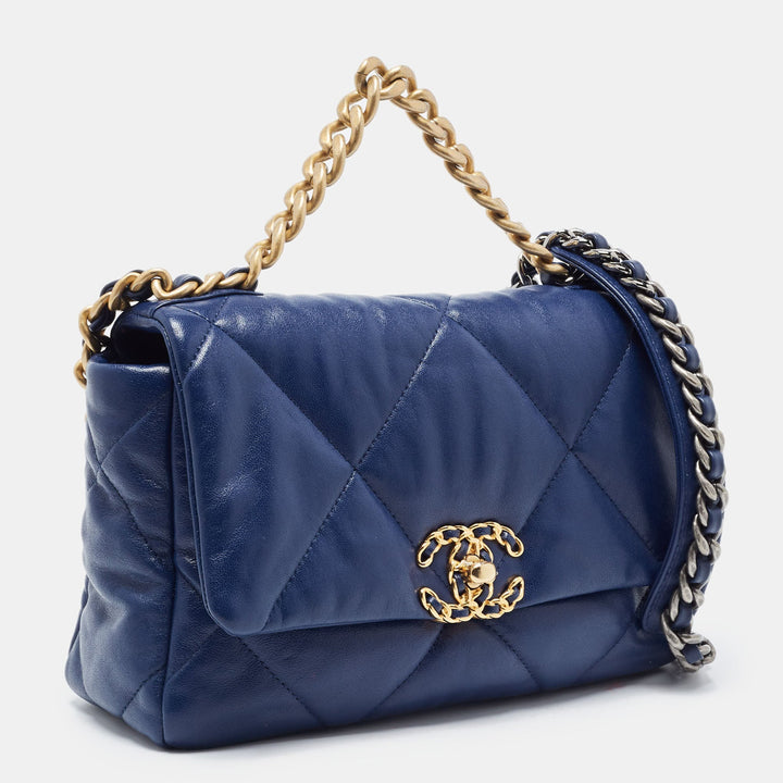 Chanel Blue Quilted Leather Medium 19 New Bag