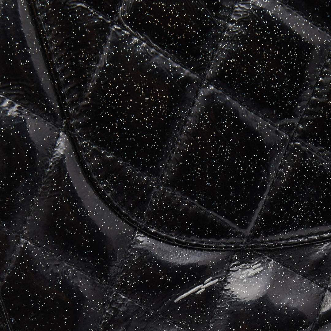 Chanel Black Quilted Glitter Patent Leather Jumbo Classic Single New Bag