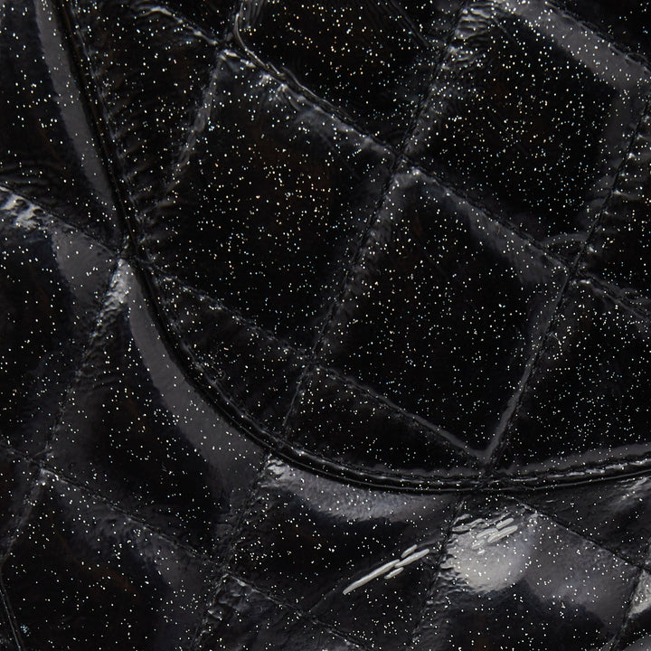 Chanel Black Quilted Glitter Patent Leather Jumbo Classic Single New Bag