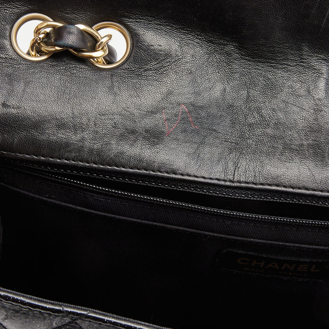 Chanel Black Quilted Glitter Patent Leather Jumbo Classic Single New Bag