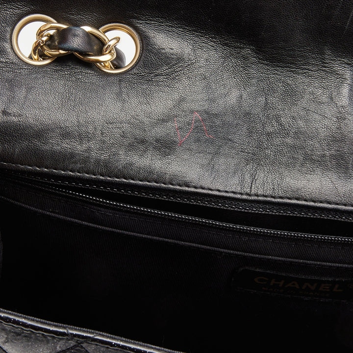 Chanel Black Quilted Glitter Patent Leather Jumbo Classic Single New Bag