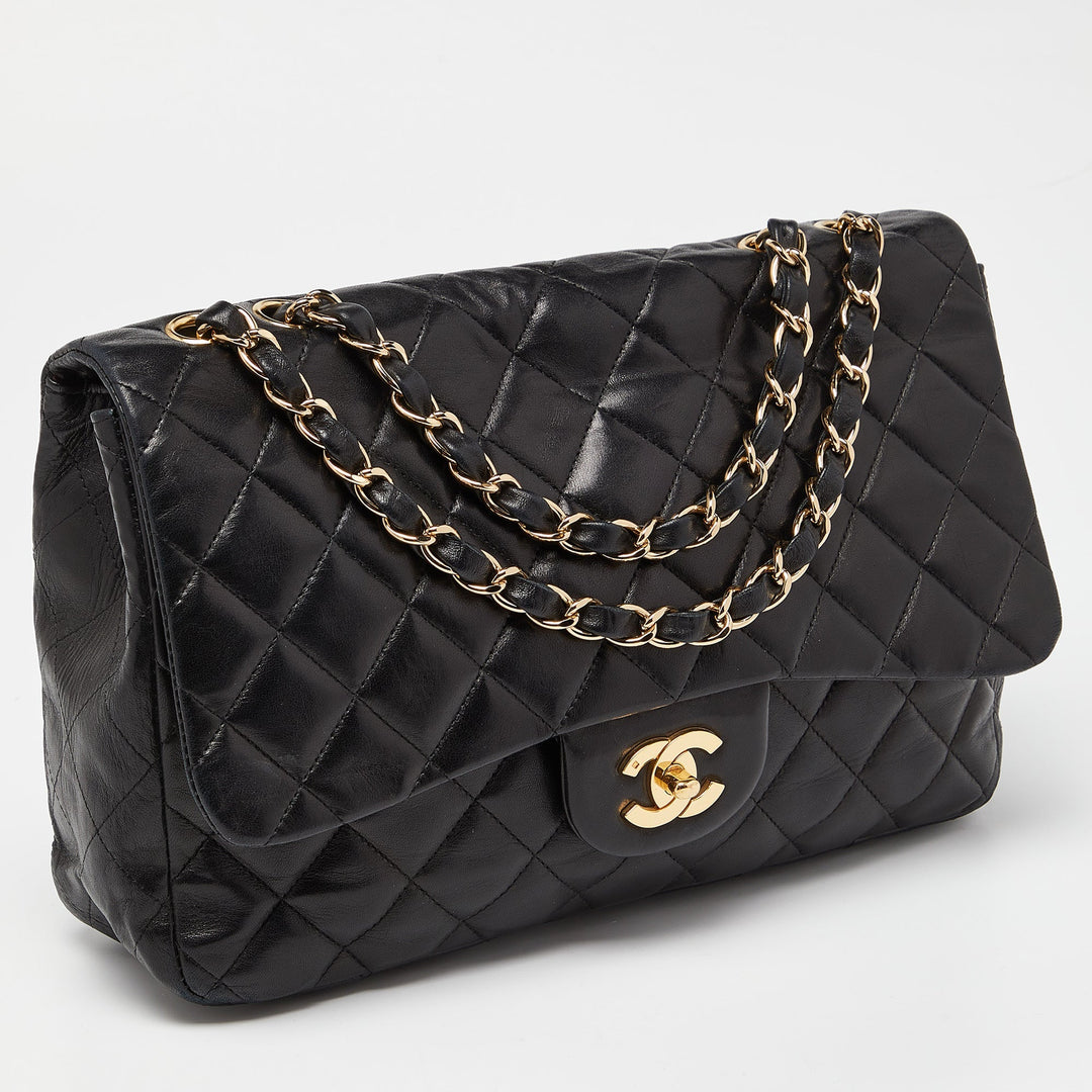 Chanel Black Quilted Leather Jumbo Classic Single New Bag