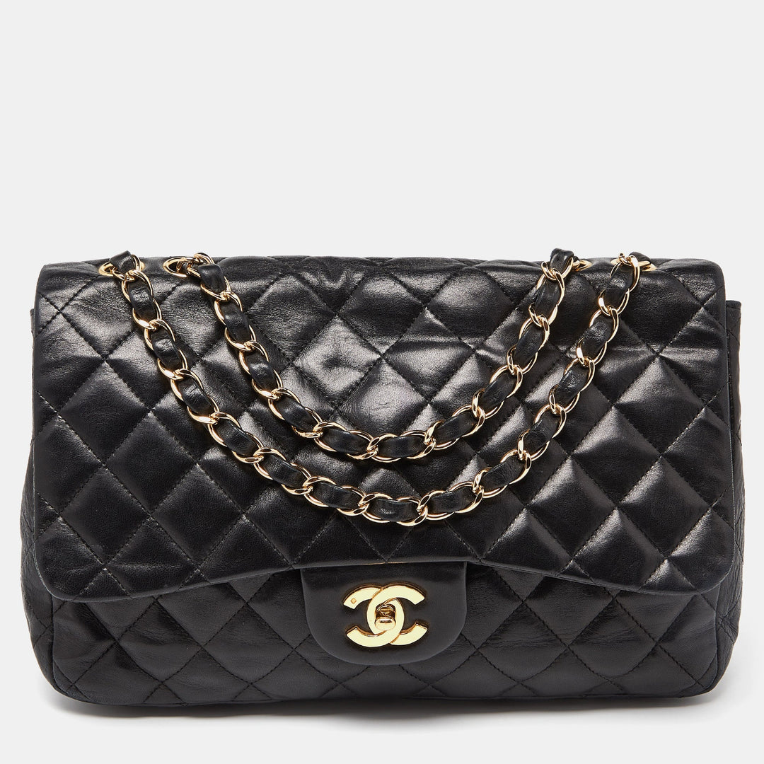 Chanel Black Quilted Leather Jumbo Classic Single New Bag