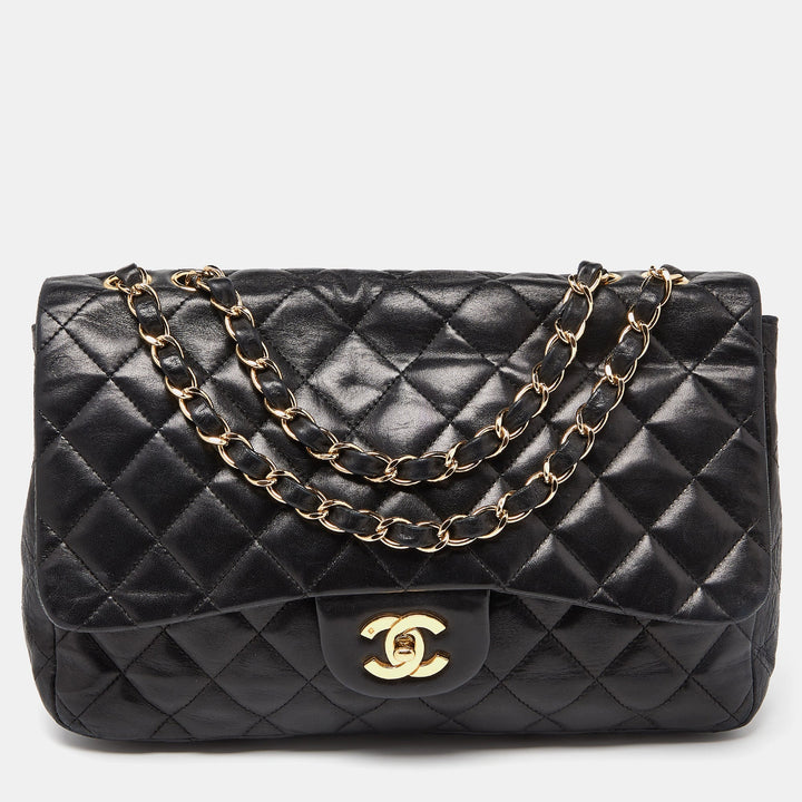 Chanel Black Quilted Leather Jumbo Classic Single New Bag