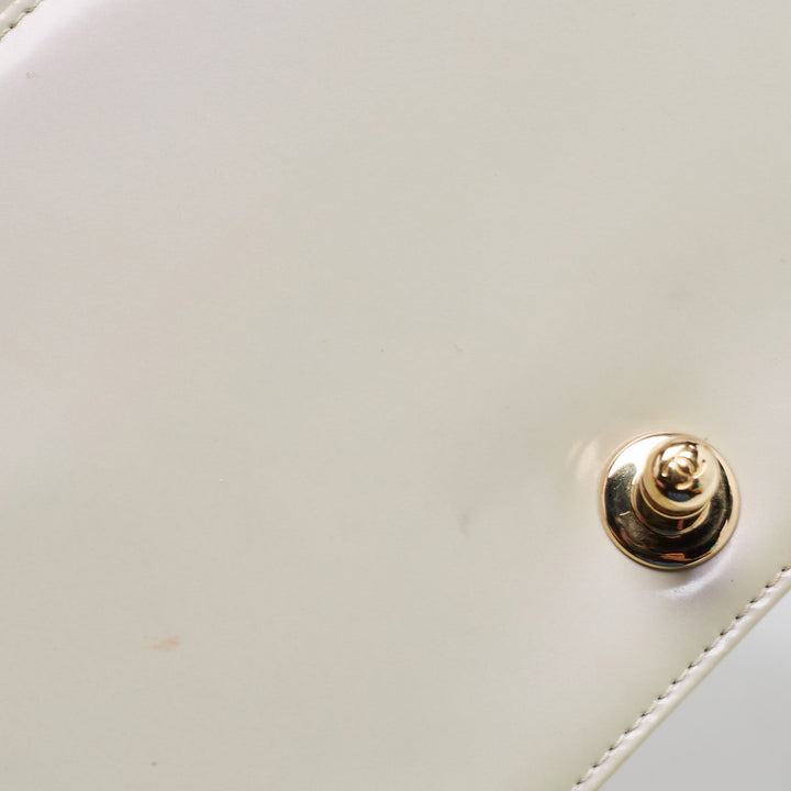 Chanel Pearl White Quilted Patent Leather Medium Boy New Bag