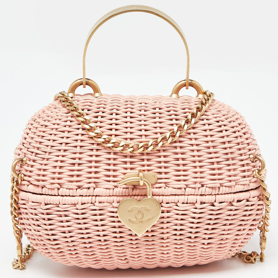 Top Quality Chanel Pink Wicker Oval Locket Basket Chain Bag