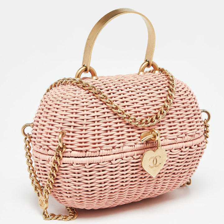 Top Quality Chanel Pink Wicker Oval Locket Basket Chain Bag