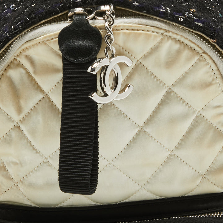 Top Quality Chanel Black/Off White Quilted Satin and Tweed Sequins Mini Backpack