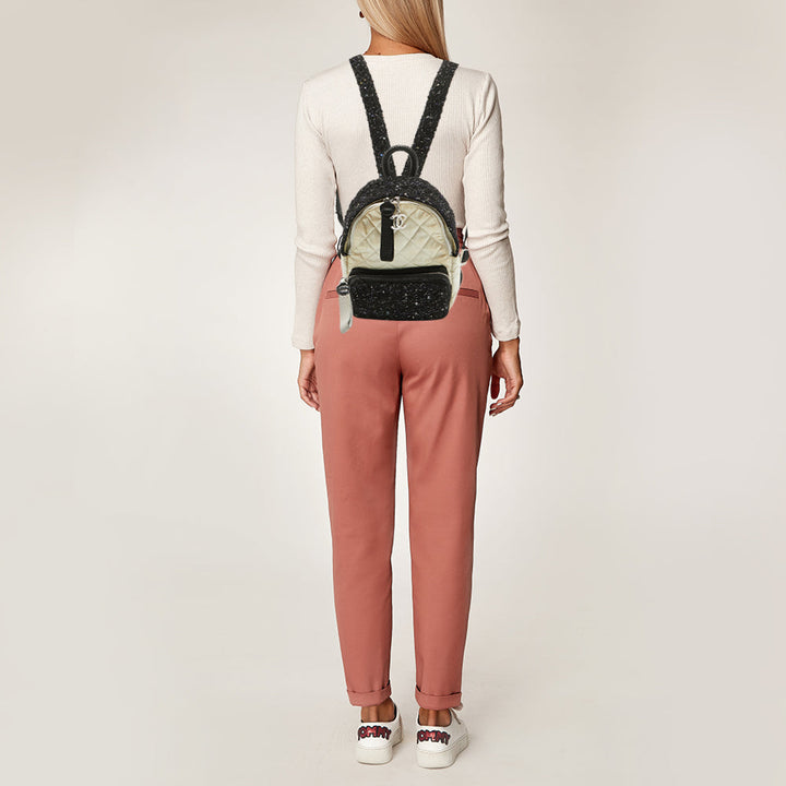 Top Quality Chanel Black/Off White Quilted Satin and Tweed Sequins Mini Backpack