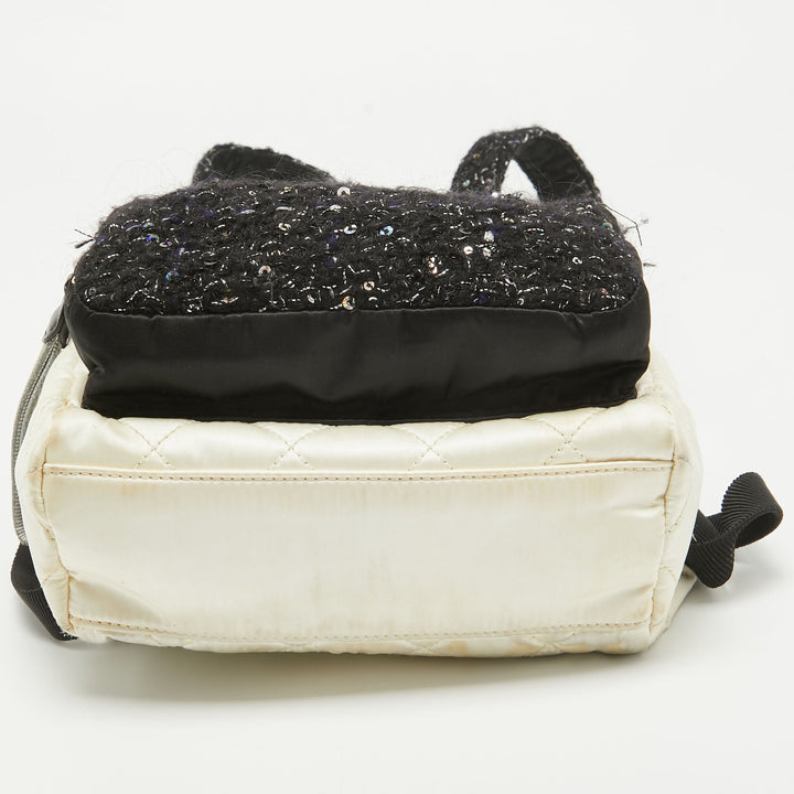 Top Quality Chanel Black/Off White Quilted Satin and Tweed Sequins Mini Backpack