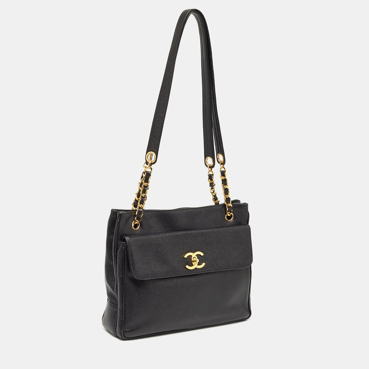 Chanel Black Caviar Leather Classic Pocket Shoulder Bag