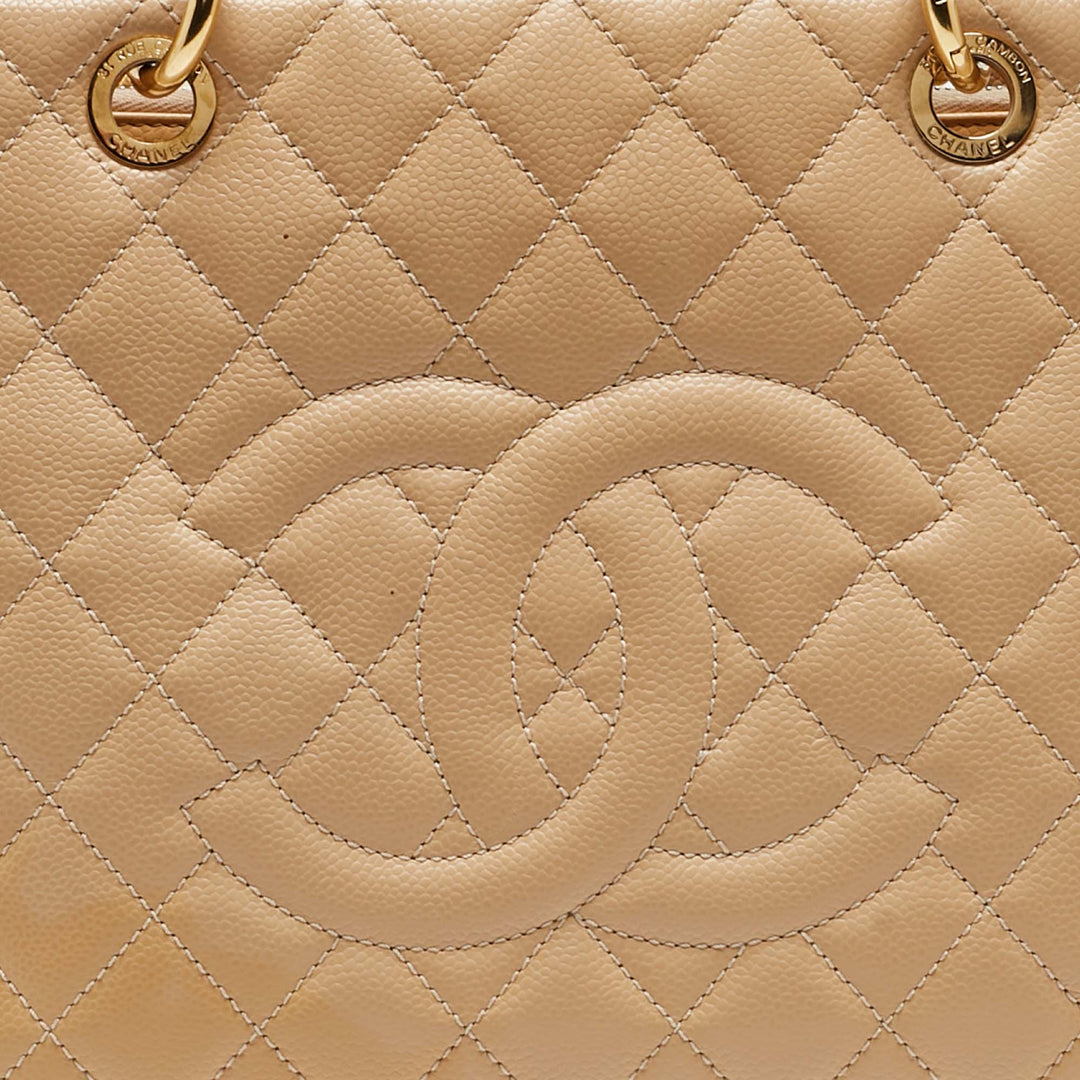 Chanel Beige Quilted Caviar Leather Grand Shopper Tote