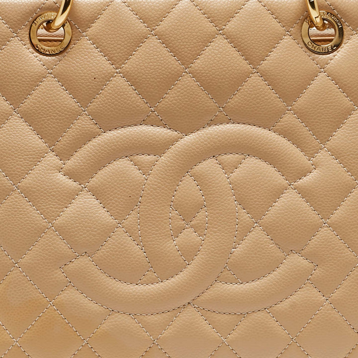 Chanel Beige Quilted Caviar Leather Grand Shopper Tote