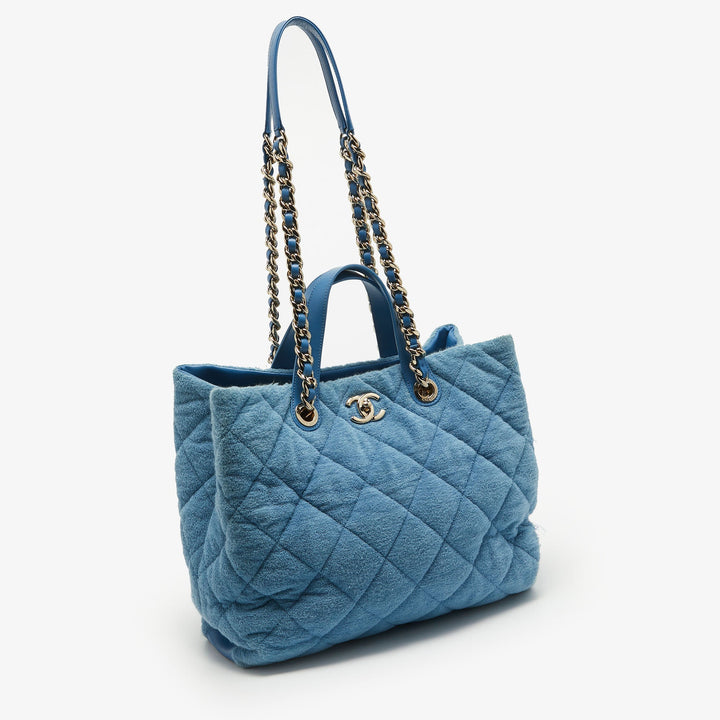 Top Quality Chanel Light Blue Quilted Terry Cloth Coco Beach Shopper Tote