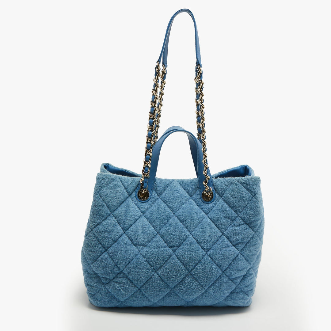 Top Quality Chanel Light Blue Quilted Terry Cloth Coco Beach Shopper Tote