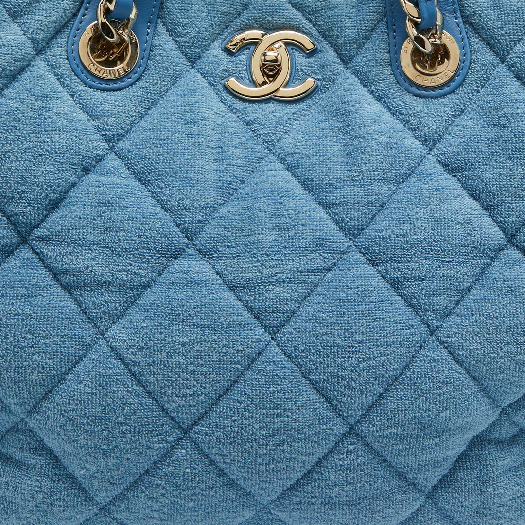Top Quality Chanel Light Blue Quilted Terry Cloth Coco Beach Shopper Tote