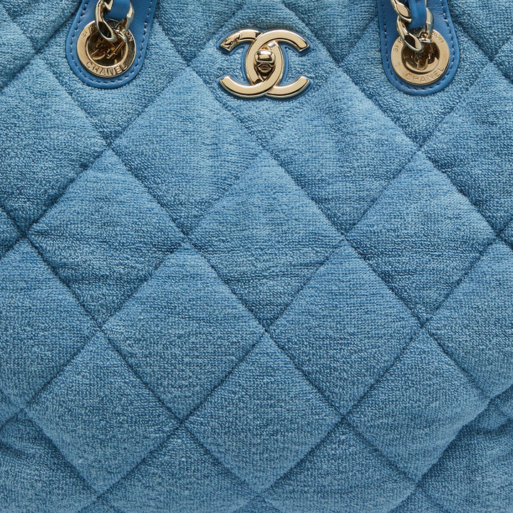 Top Quality Chanel Light Blue Quilted Terry Cloth Coco Beach Shopper Tote