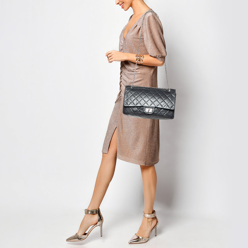 Chanel Black Quilted Aged Leather Reissue 2.55 Classic 227 New Bag