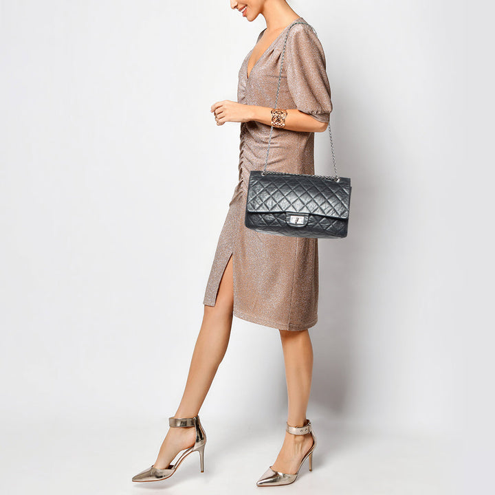 Chanel Black Quilted Aged Leather Reissue 2.55 Classic 227 New Bag