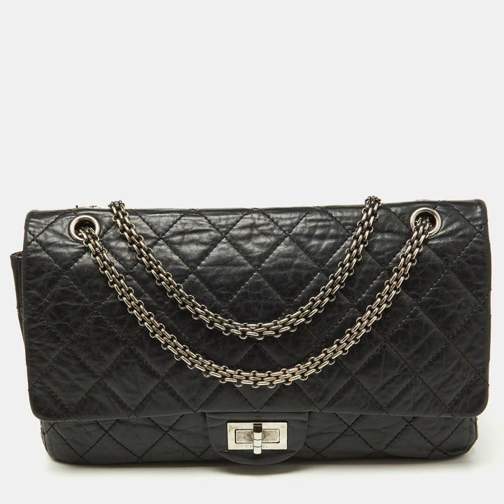 Chanel Black Quilted Aged Leather Reissue 2.55 Classic 227 New Bag