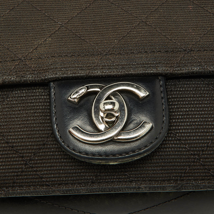Chanel Black Quilted Canvas and Leather CC New Shoulder Bag