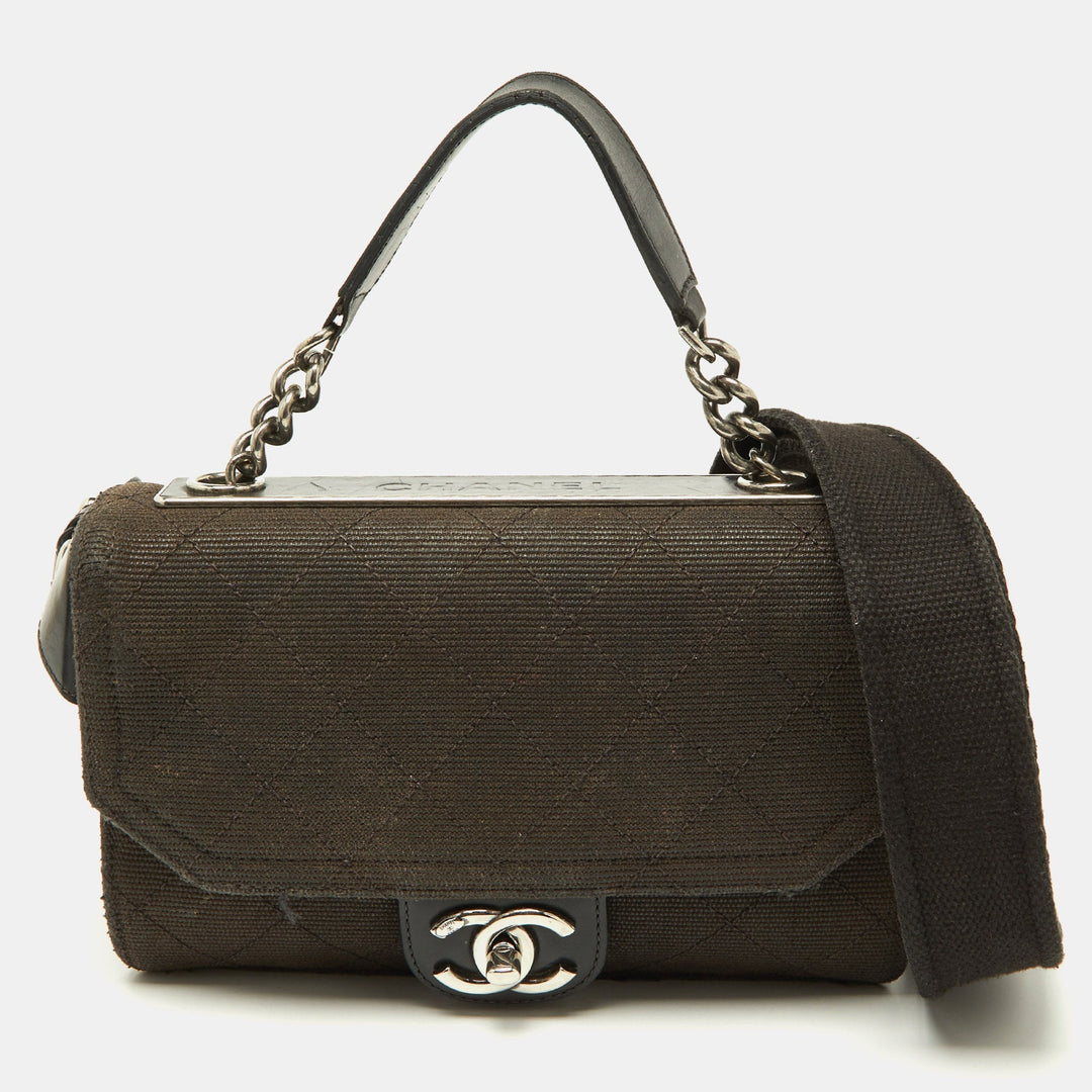 Chanel Black Quilted Canvas and Leather CC New Shoulder Bag