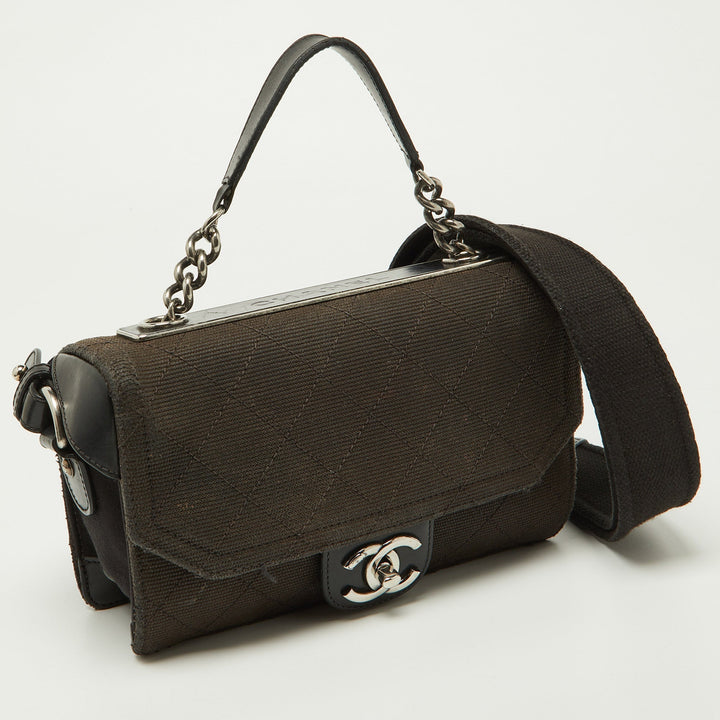 Chanel Black Quilted Canvas and Leather CC New Shoulder Bag